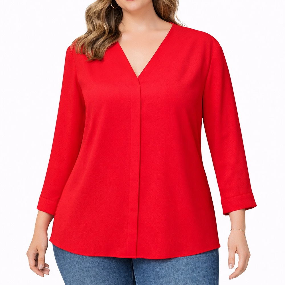 Investments Caroline signature v neck 3/4 sleeve button front top